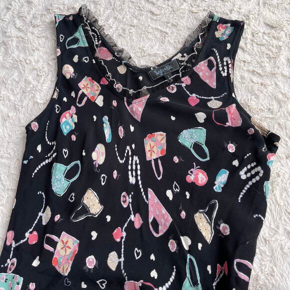 Vintage 90s Y2K handbag heart print midi slip dress ruffle trim bias cut fairy L - Picture 10 of 14